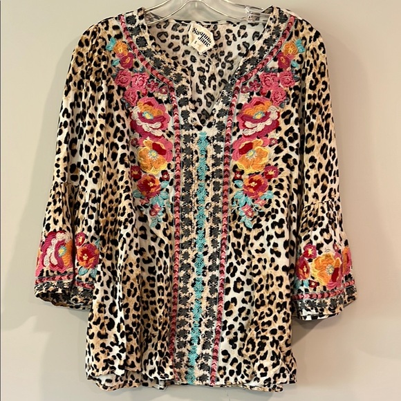 Savanna Jane Tops - Savanna Jane - animal print, floral embroidered, 3/4 Sleeve blouse